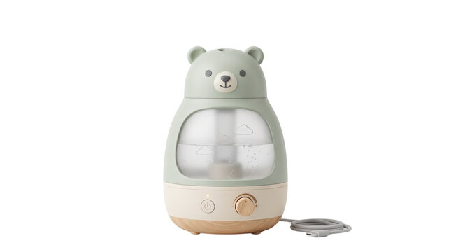 Cute bear humidifier for nursery, sage green animal shaped air vaporizer, portable mist diffuser for baby room decor