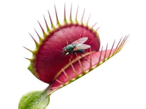 Fly trapped inside open venus flytrap carnivorous plant