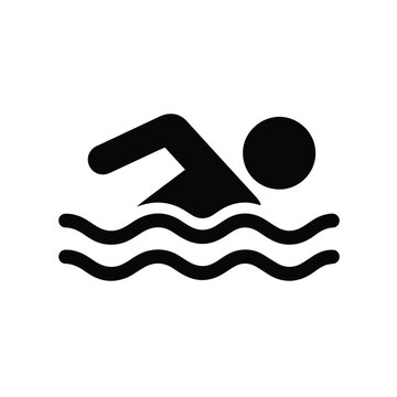 Swimming man athlete swimmer pool sports black silhouette vector icon isolated on white background