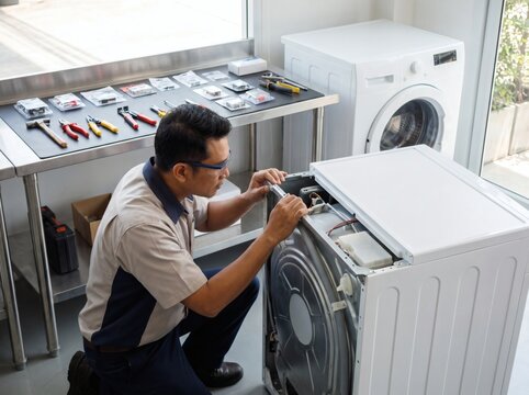 Technician Refurbishing Household Appliance for Circular Economy
