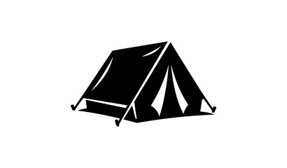Black camping tent silhouette outdoor adventure vector illustration © MdTarif