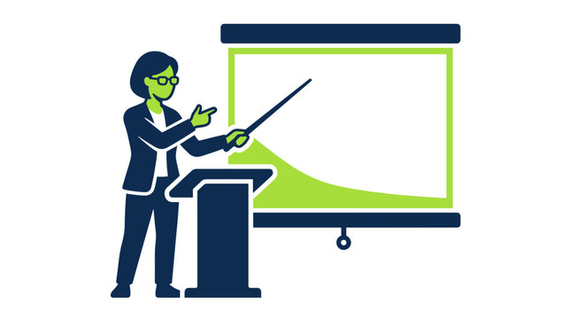 Female profesor vector presenting data chart on screen