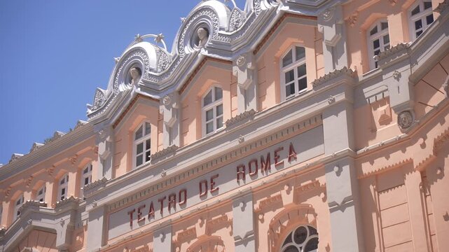 View of Romea Theatre (Teatro Romea) in Plaza Julian Romea on a sunny day, Murcia, Murcia Region, Spain
