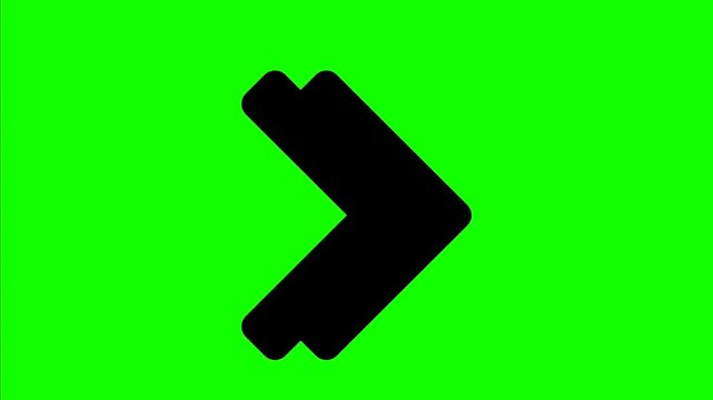 Animated Black Chevron Arrow Pointing Right on Green Screen Background