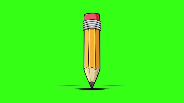 Yellow wooden pencil with eraser vector illustration isolated on green screen background