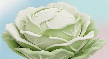Obraz premium 3D Render of a Stylized Cabbage Vegetable with Soft Pastel Background