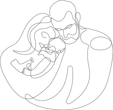 Continuous Line Art Family Mother Father Holding Newborn Baby Vector Illustration in AI EPS SVG PNG