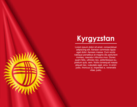 Kyrgyzstani waving national flag background and placeholder text. Vector illustration.