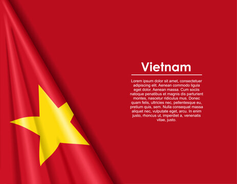 Vietnamese waving national flag background and placeholder text. Vector illustration.