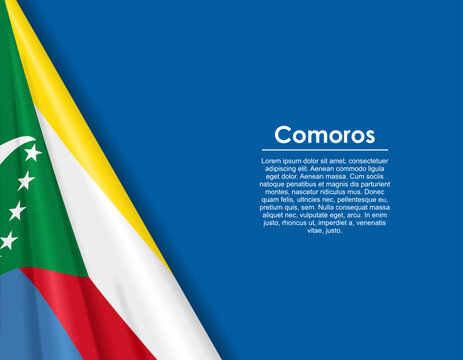 Comoros waving national flag background and placeholder text. Vector illustration.