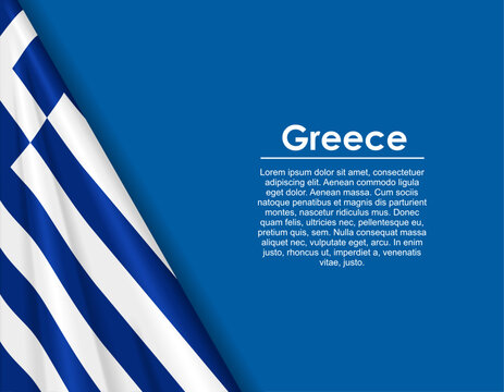 Greek waving national flag background and placeholder text. Vector illustration.
