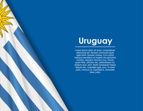 Uruguayan waving national flag background and placeholder text. Vector illustration.