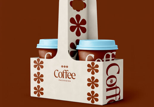 Two Cup Coffee Carrier Mockup