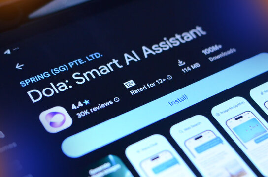 Beijing, China - September 01, 2026 : Dola Smart AI Assistant application download page displayed on smartphone screen in closeup view