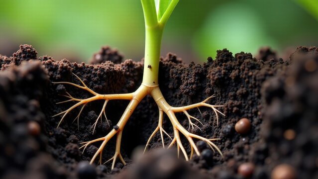 A close-up view of a plant covered in dirt