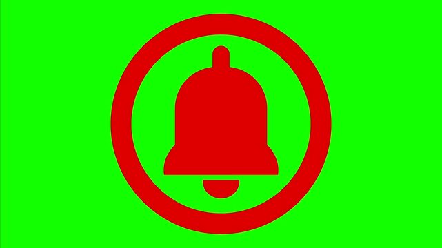 Animated Red Notification Bell Icon in Circle Frame on Green Screen Background