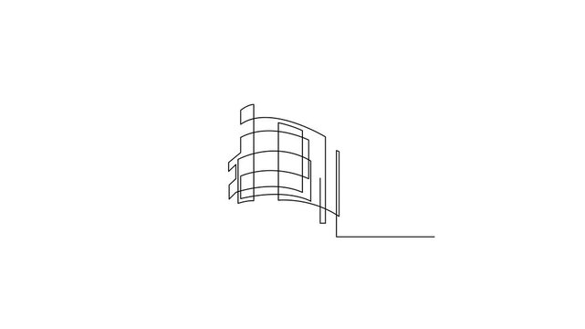 Single line art office building architectural animation on white background .Full length single line art 4k animation.Self animated.