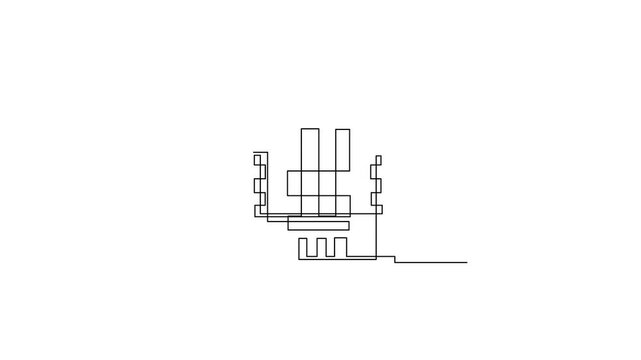 Single line art office building architectural animation on white background .Full length single line art 4k animation.Self animated.