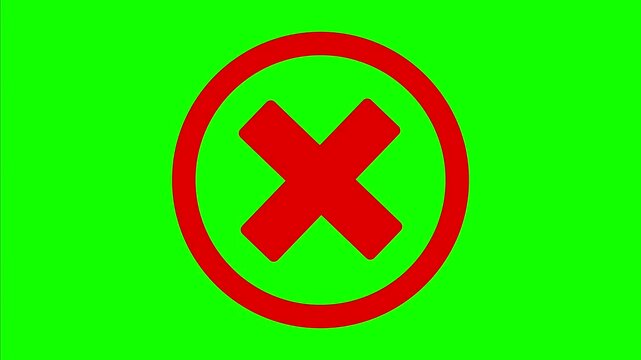 Animated Red Cross Mark Cancel Icon on Green Screen Background