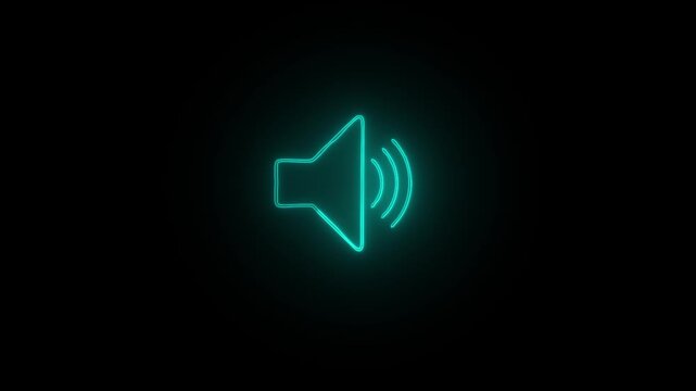 Glowing cyan neon speaker representing audio volume on a dark black background