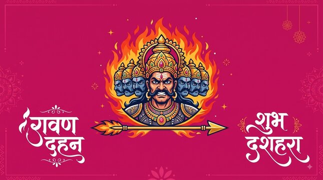 Hindi Typography - Ravan Dehan & Shubh Dussehra - Means Happy Dussehra - An Indian Festival