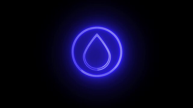 Vibrant electric blue neon water drop symbol centered on deep black background for web interface