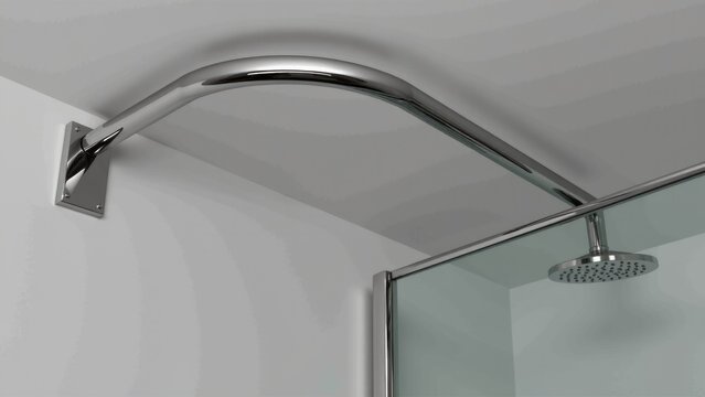Shower head and glass shower door in a modern bathroom