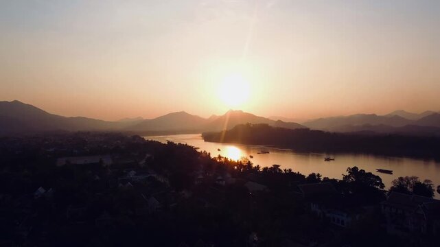 Aerial view of sunset luang prabang