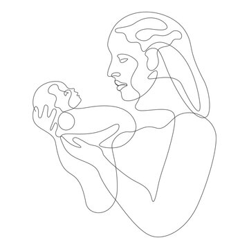 Continuous Line Art Mother Holding Newborn Baby Motherhood Line Drawing Vector Illustration in AI EPS SVG PNG