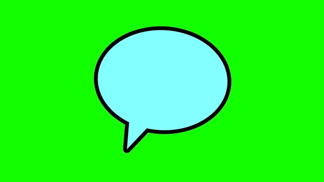 Blue speech bubble animation on green screen background, chat message dialogue balloon motion graphic
