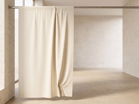 Minimalist Interior with Cream Fabric Curtain and Natural Light