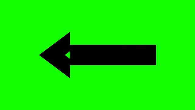 Animated Black Straight Arrow Pointing Left on Green Screen Background