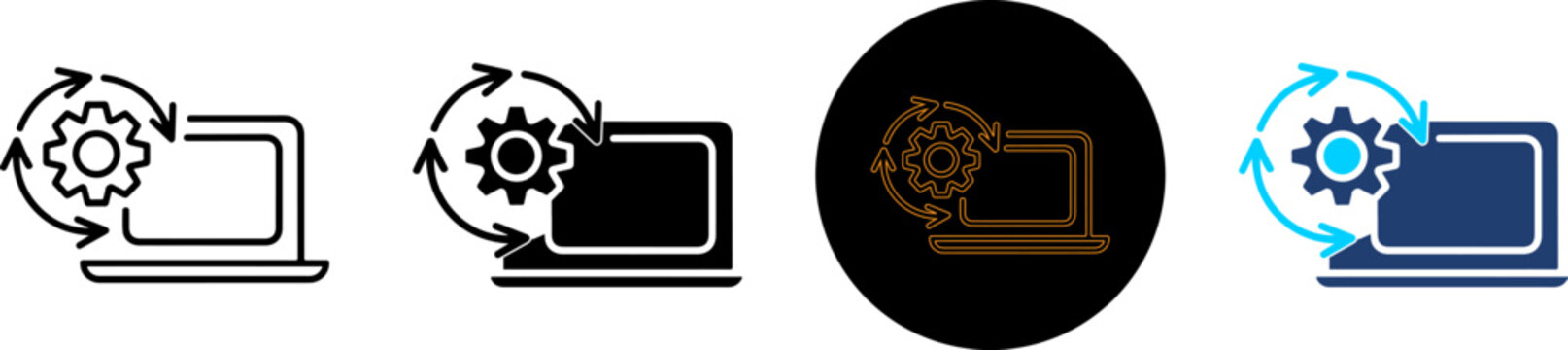 Laptop computer with update gear icon set