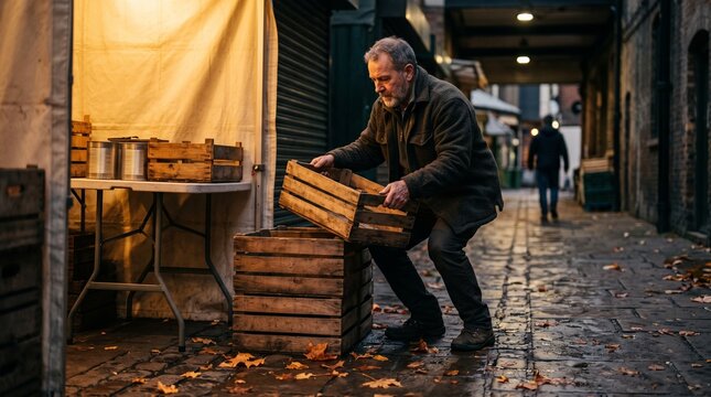 Vendor closes a neighborhood market after twilight