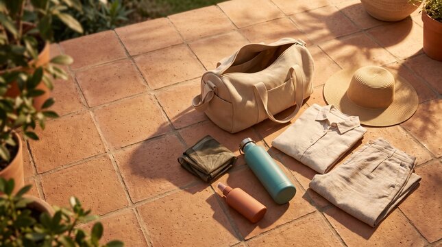 Travel health essentials arranged for warm weather