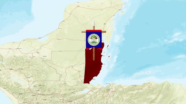 Belize map animation showing country location and national flag video footage