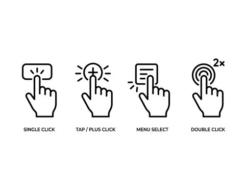 Illustrations showing different ways to interact with touchscreen interfaces.