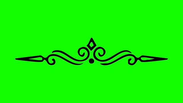 Vintage flourish divider ornament animation on green screen background, decorative scroll line motion graphic
