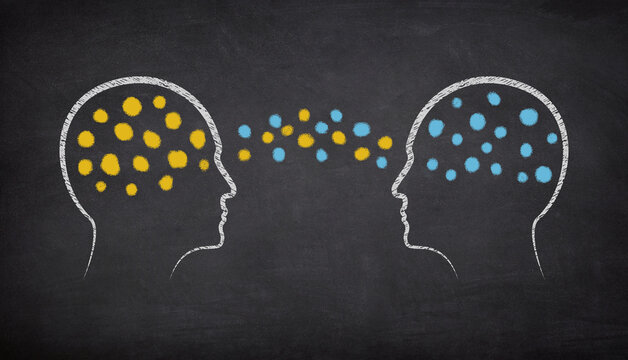 Growth Mindset with Fixed Mindset concept. Idea Exchange and Communication Between Two People.