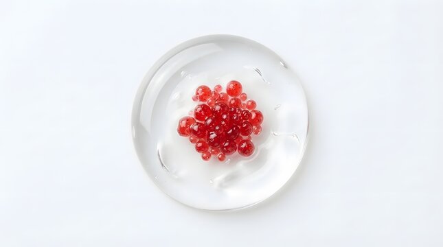 Red blood cells in clear plasma liquid, conceptual medical laboratory sample on white background