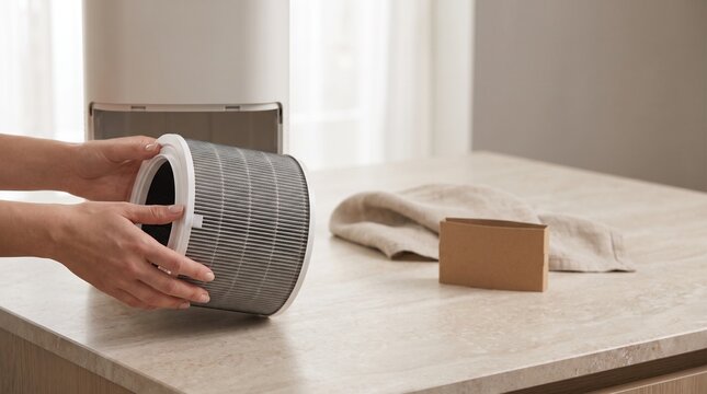 Replacing a household air purifier filter for autumn
