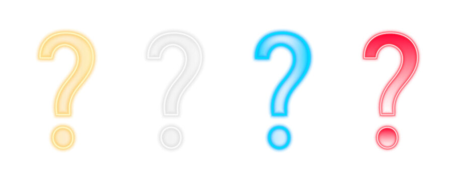 3D neon glowing gradient question mark icon isolated on transparent background with vibrant luminous colors for modern ui design symbol