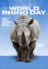 Blue Grey and White Modern World Rhino Day Poster © Festival_Templates