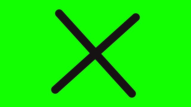 Animated Black Cross Mark Cancel Icon on Green Screen Background