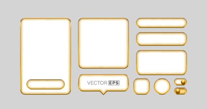 Skeuomorphic golden UI elements set.