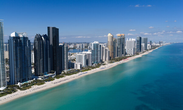 Cityscape aerial view on city skyline. Cityscape of Miami, Florida. Skyscraper cityscape of city in Florida, panoramic Miami. Miami beach cityscape with skyscraper architecture. Miami skyline