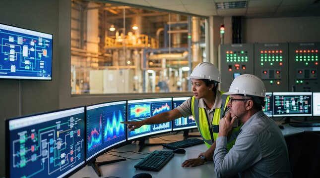 Industrial engineers in control room