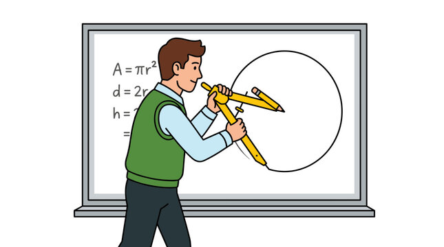 Male profesor vector illustration drawing a circle on a whiteboard