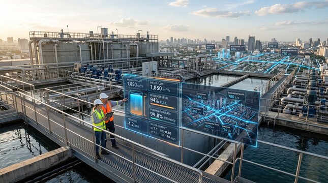 Smart Water Treatment Engineers with Holographic Monitoring