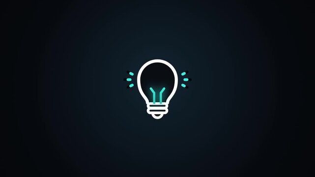 Lightbulb glowing with bright energy pulsing in this animated motion video featuring a minimalist graphic style against a dark background for creative presentations and digital projects